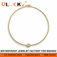 Collier ras-de-cou rigide personnalisé LUCKYJIU en CZ, plaqué or 18 carats PVD, acier inoxydable 316L, étanche, fabricant de bijoux OEM ODM sous marque privée