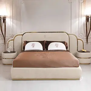 超大特大号迪拜现代风格豪华卧室家具卧室套装特大号实木真皮公主豪华床