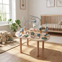 Mesa de Actividades de Madera para Bebés, Juguete Sensorial Educativo Temprano Montessori con Rodillo de Cuentas, para Niños y Niñas Pequeños