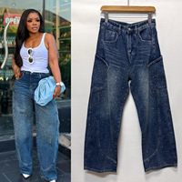Nouveau jean décontracté pour femme, style industriel, coupe courbée, orné de strass brillants, pour le commerce transfrontalier Europe-Amérique