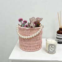 Paniers à fleurs en rotin tressé à la main avec poignées en perles, paniers de décoration de mariage, boîte d'emballage cadeau pour la maison