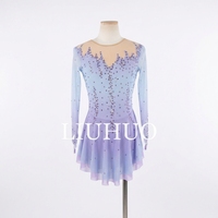 LIUHUO Robe de patinage artistique Filles Impression violette Strass étincelants Competition Performance Leotards Customize