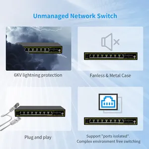 Produttore CVT gigabit 2*1000M uplink SFP porte switch non gestito hub 10 porte Full gigabit smart PoE switch