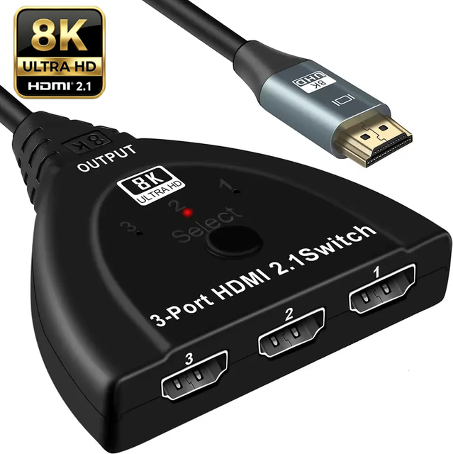 Justlink 3-Port HDMI 2.1 Switch 8K60Hz 4K120Hz with VRR ALLM LED Indicator for Laptop HDTV PC Monitor Projector