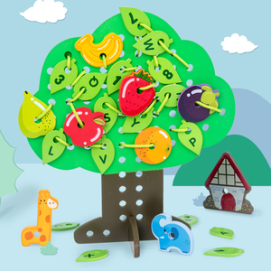 2025 enfants en <span class=keywords><strong>bois</strong></span> arbre forme fruits Animal numérique lettre blocs <span class=keywords><strong>Construction</strong></span> filetage jouets - Product Image 5