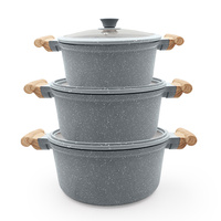 SANLANG Ensembles de batterie de cuisine à induction en gros, en aluminium moulé avec revêtement en granit céramique, comprenant des marmites et des casseroles robustes