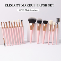 EMF élégant 15 pièces Rose doré ensemble de pinceaux de maquillage Logo personnalisé rose manche en bois fard à paupières fond de teint brosses visage utilisation marque privée