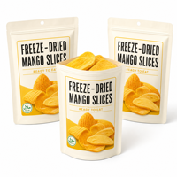 Tranches de mangue croustillantes lyophilisées 18g en sachet, prêtes à consommer, non frites, pour importateurs, propriétaires de marques, acheteurs en gros et en vrac