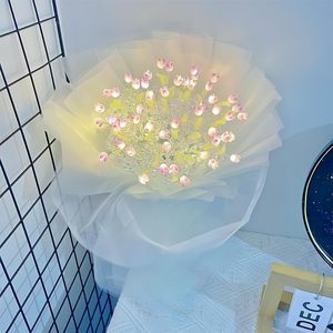Trang Trí Nội Thất Tulip Phát Sáng Bó Hoa Với Ánh Sáng LED Mãi Mãi Acrylic Hoa Nhân Tạo DIY Thủ Công Tulip Bó Hoa Ánh Sáng Ban Đêm - Product Image 5