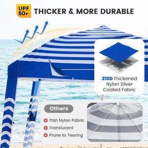 210D Oxford Cloth 5-6 Person Beach Shade Tent <b>Windproof</b> Sunproof Adjustable Height Quick Automatic Opening Beach <b>Umbrella</b> - Product Image 4