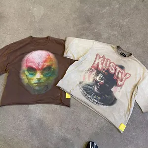 Dtg Print Graphic Crew Neck Acid Wash camiseta Sun Faded camiseta desgastada Oversized Boxy Fit recortada hombres camiseta