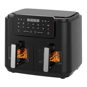 9L Family Size Dual Double Basket Electric Deep Air Fryer With Two Cooking Zones Double Air Fryer With Dual Basket