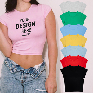 Áo thun nữ croptop in logo tùy chỉnh phong cách Y2k gợi cảm, chất liệu cotton ôm sát body - Product Image 1