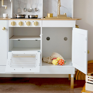 Ensemble de cuisine <span class=keywords><strong>en</strong></span> <span class=keywords><strong>bois</strong></span> pour enfants avec machine à café dorée, jouet éducatif de simulation de jeu de rôle pour enfants. QA0013 - Product Image 4