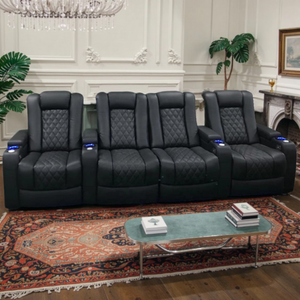 كرسي كرسي عصري مخصص للمسرح المنزلي مقعد كهربائي خاص من الجلد الطبيعي الأسود لغرف الأفلام والفنادق - Product Image 1