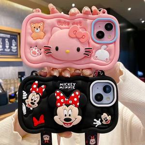 Ốp điện thoại <span class=keywords><strong>iPhone</strong></span> 17 Air hình hoạt hình dễ thương 3D bằng silicon, có giá đỡ thu gọn, dây đeo và ví - Product Image 5