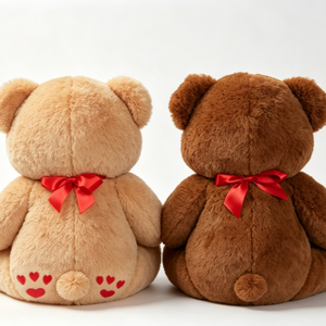 Customized Couple teddy bear set, Two tone brown teddy bear pair, <b>Red</b> <b>bow</b> heart paw teddy bear duo - Product Image 3