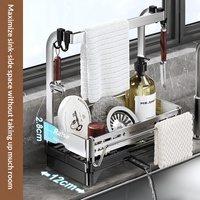 Égouttoir à torchons vertical en acier inoxydable 304, non pliable, avec panier d'égouttage, rangement pour robinet, étanche et anti-humidité, sans perçage