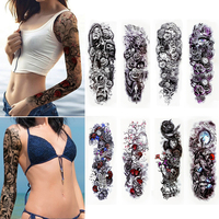 Manches de tatouage temporaire noires à impression CMJN pour bras entier, imperméables, pour adultes, autocollants de tatouage pour manches