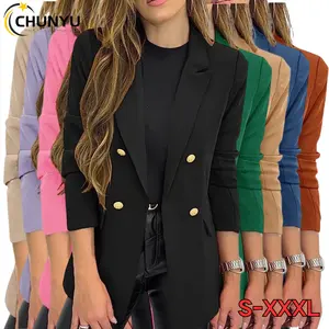 2024 Long Sleeve Spring Summer V-Neck Buttons Terno Clothes Slim Fit Tuxedo Veste Femme Blazer For Women