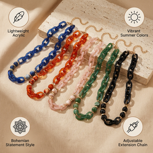 Collier ras du cou bohème coloré en perles acryliques, chaîne épaisse en résine, bijoux mixtes pour femme, idéal pour les <span class=keywords><strong>vacances</strong></span> d'été - Product Image 1