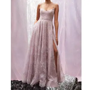 2023 Neueste Designs Lady Elegante transparente Blumen Hochzeit Brautkleider Chiffon Pailletten Party Abend Prom Sexy Kleid für Frauen