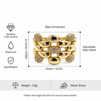 Bague ouverte tendance en laiton plaqué or 18 carats avec micro-incrustation de zircon, ajustable, torsadée, de forme carrée irrégulière, pour anniversaire