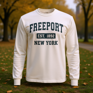 T-shirt a maniche lunghe Freeport New York con stampa blu navy in stile sportivo vintage - Product Image 3