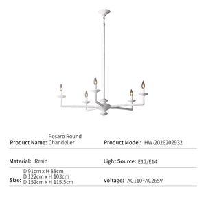 Lampadario Moderno Wabi Sabi per Sala da Pranzo, Decorazione in Resina Bianca con Texture in Gesso, LED a 5 Luci, Lampadario Rotondo Rustico <span class=keywords><strong>Pesaro</strong></span> - Product Image 4