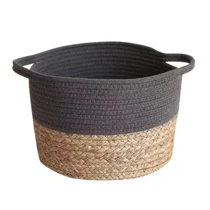 Woven Storage Basket - Large Cotton Rope Basket With Durable Handles Foldable Laundry Hamper Or Storage Basket