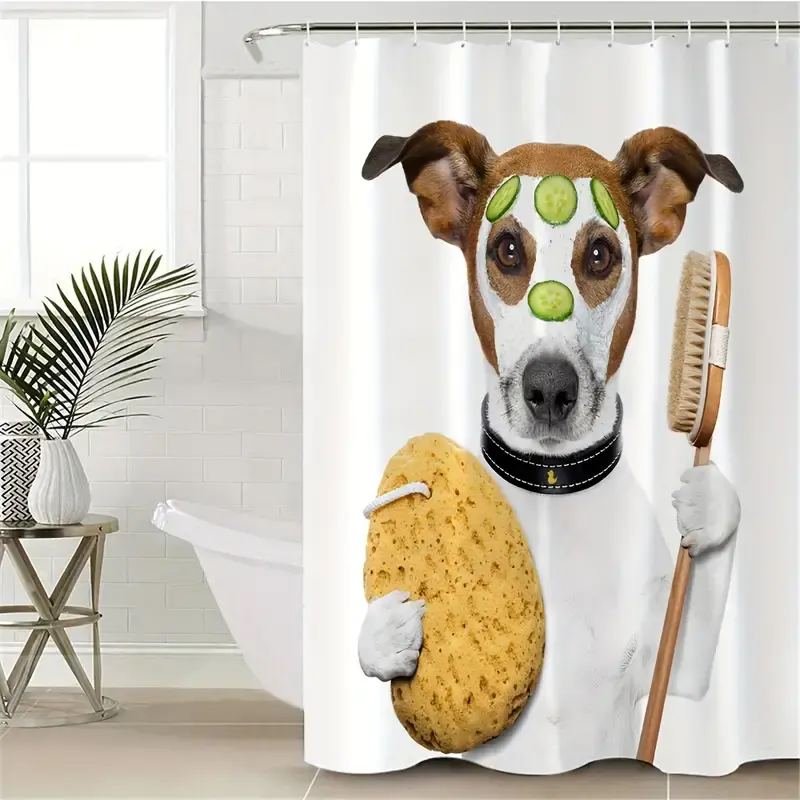 Hot Cartoon Dog Pattern Printing Shower Curtain with 12 Hooks Waterproof Wrinkle-free Customizable Shower Curtain