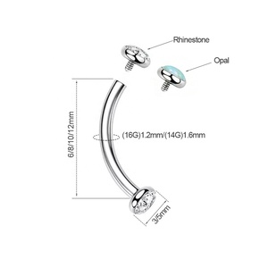 Barra Curva de Acero Quirúrgico 316L de 14G/16G, con Incrustaciones de Diamantes de Imitación/Ópalo, Joyería para Piercing de Ceja, Ombligo, Labio y Pezón - Product Image 2