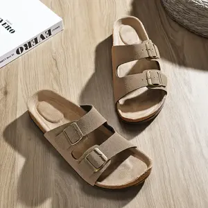 รองเท้าแตะส้นแบนสำหรับผู้ชายพื้นไม้ก๊อกกระดุมสองแถวหนังวัวนิ่มกระดุมสองแถวสไตล์ย้อนยุคใหม่<span class=keywords><strong>2025</strong></span> - Product Image 2