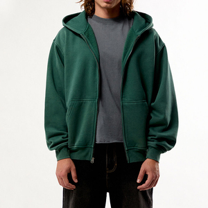 Sweat à capuche zippé vert décontracté brodé de haute qualité, en coton molletonné fin, personnalisé et polyvalent - Product Image 1