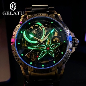Reloj de pulsera automático de lujo para hombre GELATU, de acero inoxidable, con movimiento de cuerda automática y esfera hueca, ideal para dropshipping. - Product Image 5