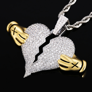 Collar con Colgante de Corazón Roto Dorado KRKC, Estilo Hip Hop, con Cristales, Joyería para Parejas, Regalo, Collar de Corazón Roto para Parejas - Product Image 4