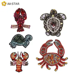 High quality crystal lobsters crab turtle rhinestone applique patch for clothes