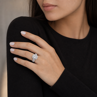 Bague en Moissanite Argent S925 Coupée Émeraude 1,5 Carat avec Halo Pavé, Ensemble de Trois Pièces Empilables pour Mariage et Fiançailles