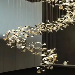 Modern Simple Personality Designer Maple Leaf Rope Chandelier Pendant Light For Living Room