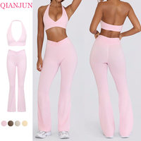 Vêtements de sport personnalisés pour femmes, vêtements de fitness, ensemble de yoga respirant, soutien-gorge de sport à col en V, legging taille haute, ensemble de vêtements de sport