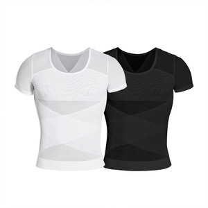 Camiseta de compresión para hombre, reductora de barriga, moldeadora de abdomen cruzado, invisible, con sujeción de <span class=keywords><strong>pecho</strong></span>, manga corta, moldeador corporal - Product Image 5