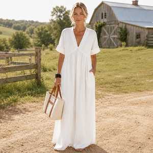 OEM ODM Boho Maxi Dress Women39s Loose Fit Resort Vacation Dress Casual Flowy Holiday Sundress Cottagecore Outfit Elegant <strong>Relaxe</strong> - Product Image 3