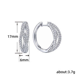 Orecchini a Cerchio in Argento 925 Placcato Oro Bianco con Cristalli e Design Geometrico, Gioielli di Lusso da Donna per Uso Quotidiano - Product Image 6