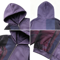 Sudadera con capucha y cremallera para hombre, estilo streetwear, con estampado de retrato y figura, colorblock, con perforaciones láser, degradado, corte holgado, manga larga, personalizada