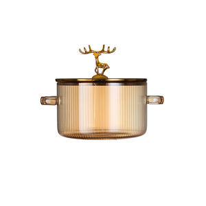 Hot-sales <span class=keywords><strong>Pot</strong></span> en verre ambré borosilicate de personnalisation de haute qualité avec poignée et couvercle casserole en verre - Product Image 2