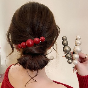 <span class=keywords><strong>Barrette</strong></span> à cheveux pour femmes, style mode, avec grande <span class=keywords><strong>perle</strong></span> rouge et pince à ressort pour queue de cheval - Product Image 1