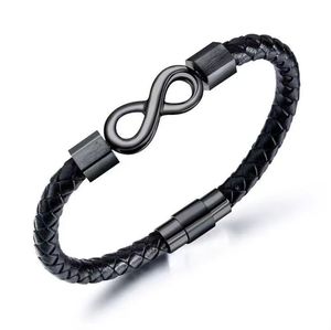 กำไลข้อมือหนัง Infinity สีดำแบบปืนชุบแบบคลาสสิก unisex CHAIN Link กำไลของขวัญ - Product Image 1