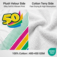 Serviette de plage en velours de coton personnalisée en gros, 400-450 GSM, impression double face, faible MOQ 100 pièces, certifiée OEKO-TEX GRS pour la vente au détail