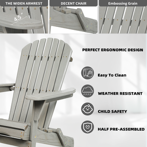 ชุดเก้าอี้ไม้ Adirondack จำนวน 2 ตัว ทำจากไม้ซีดาร์เนื้อแข็ง สำหรับสวนกลางแจ้ง ลานบ้าน พับได้ ดีไซน์ลายนูน - Product Image 5