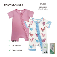 Romper Bayi Perempuan & Laki-laki 2 Pcs Bahan Rayon Bambu Elastane Lengan Pendek Motif Cetak Cuci Mesin Impor Musim Panas